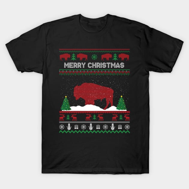 Bison Ugly Christmas Sweater Santa Bison Christmas Gift T-Shirt by kalponik